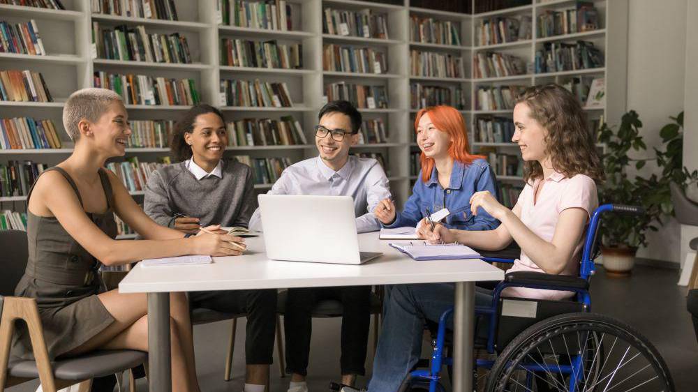 Students studying at the library